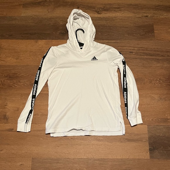 Youth medium Adidas white long sleeve shirt with hood. - Picture 2 of 5